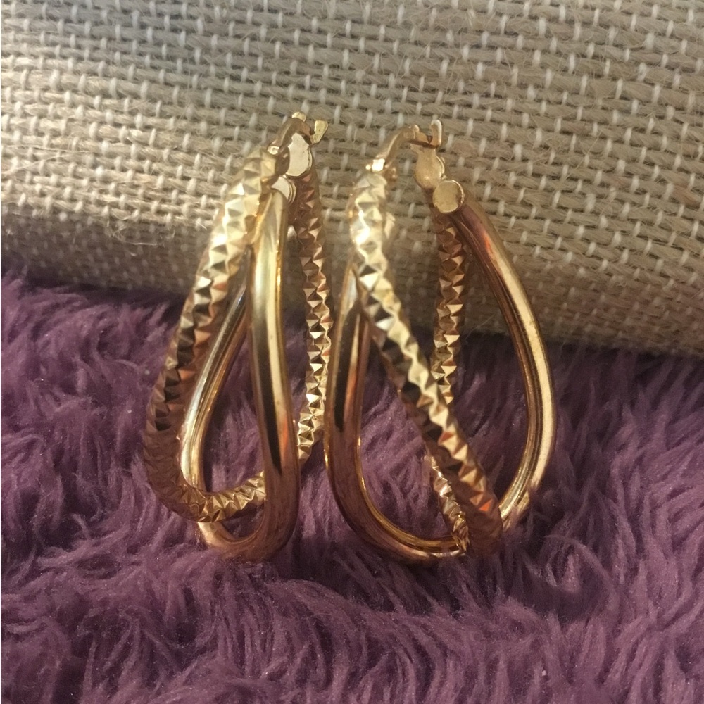 NWOT 18K Yellow Gold Plated Substantial Italian Large Dangle Earrings